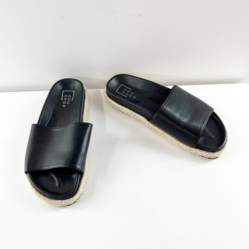 ShuShop Crisanta Faux Leather Slip On Slides Sandals Black 8 - Picture 3 of 8